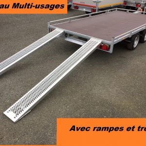 EDUARD – Plateau multi usages 4020 avec rampes et treuil – 406 x 200 cm – Rambarde 10 cm – PTAC 2700 kg