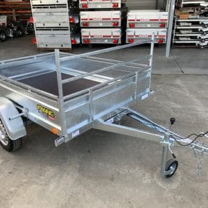 Remorque – RE 200 SF Franc – 200 x 142 x 30 cm avec roue jockey, bâche plate et porte échelle